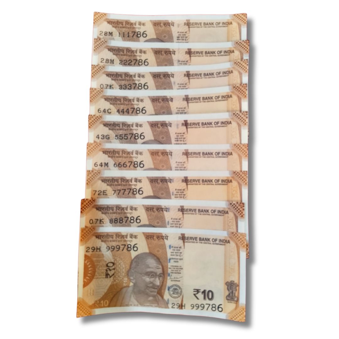 Rs 10 Fancy Serial Notes – 111786 to 999786 | Ending 786 Holy Number | GEM UNC