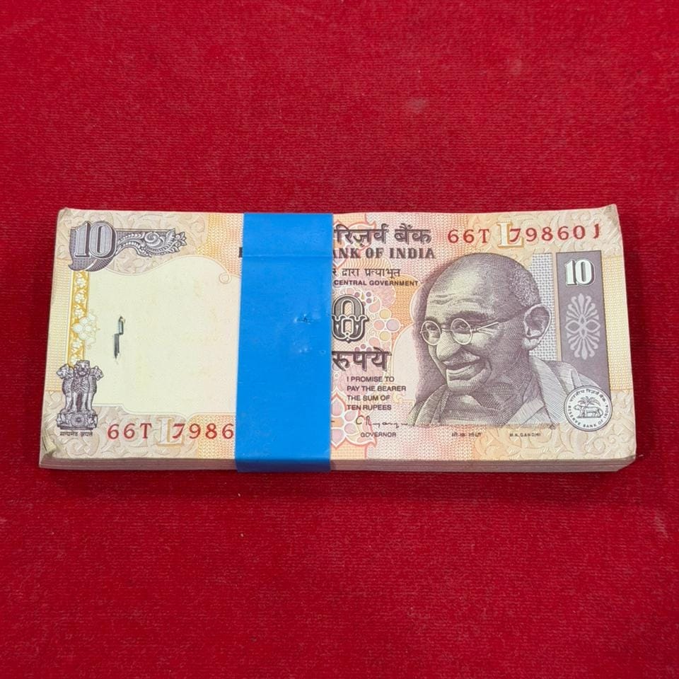 Rs 10 Note Packet 798601 Serial | C. Rangarajan Signed 100 UNC Notes - Collection Bazzar