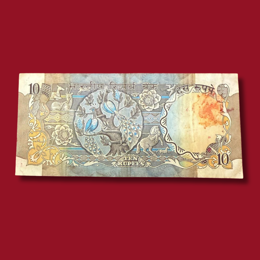 Rs 10 Old Peacock Note 414786 Ending Holy Bismillah R N Malhotra - Collection Bazzar
