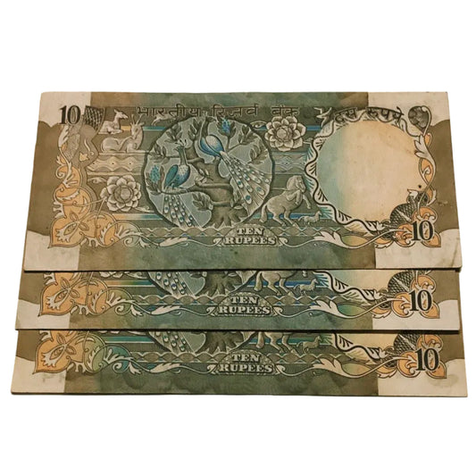 Rs 10 Old Peacock issue reverse 786 Number 3 notes lot hard to find - Collection Bazzar