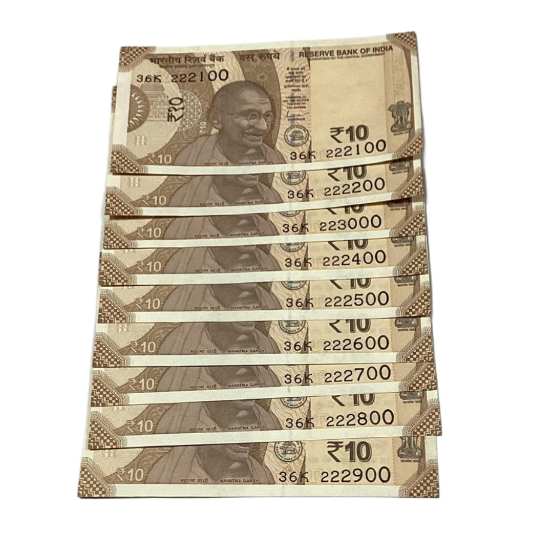 Rs 10 fancy set 222100-222900 governor shaktikant das rare collectible - Collection Bazzar