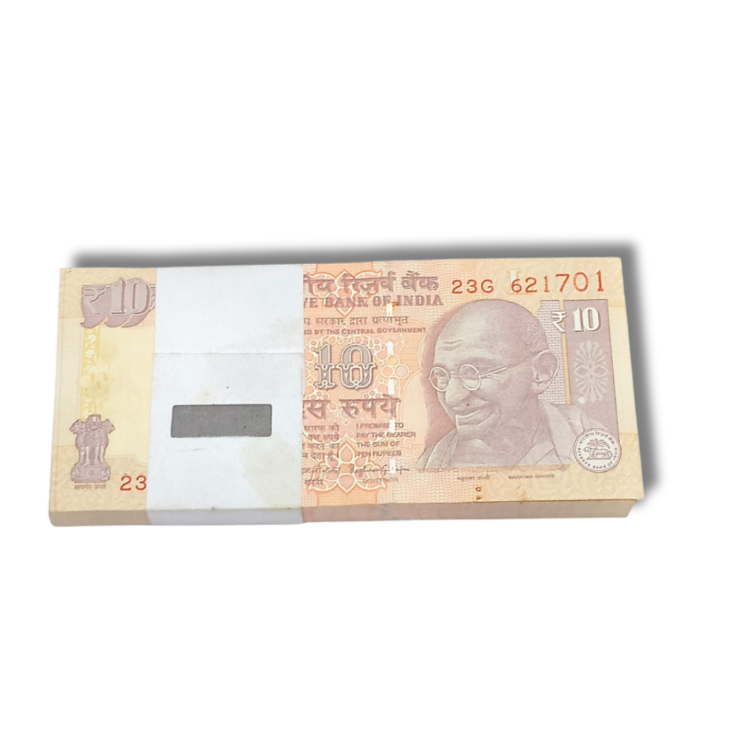 Rare Rs 10 note packet serial 621701 to 621786 including holy 786 Bismillah number, 100 notes bundle