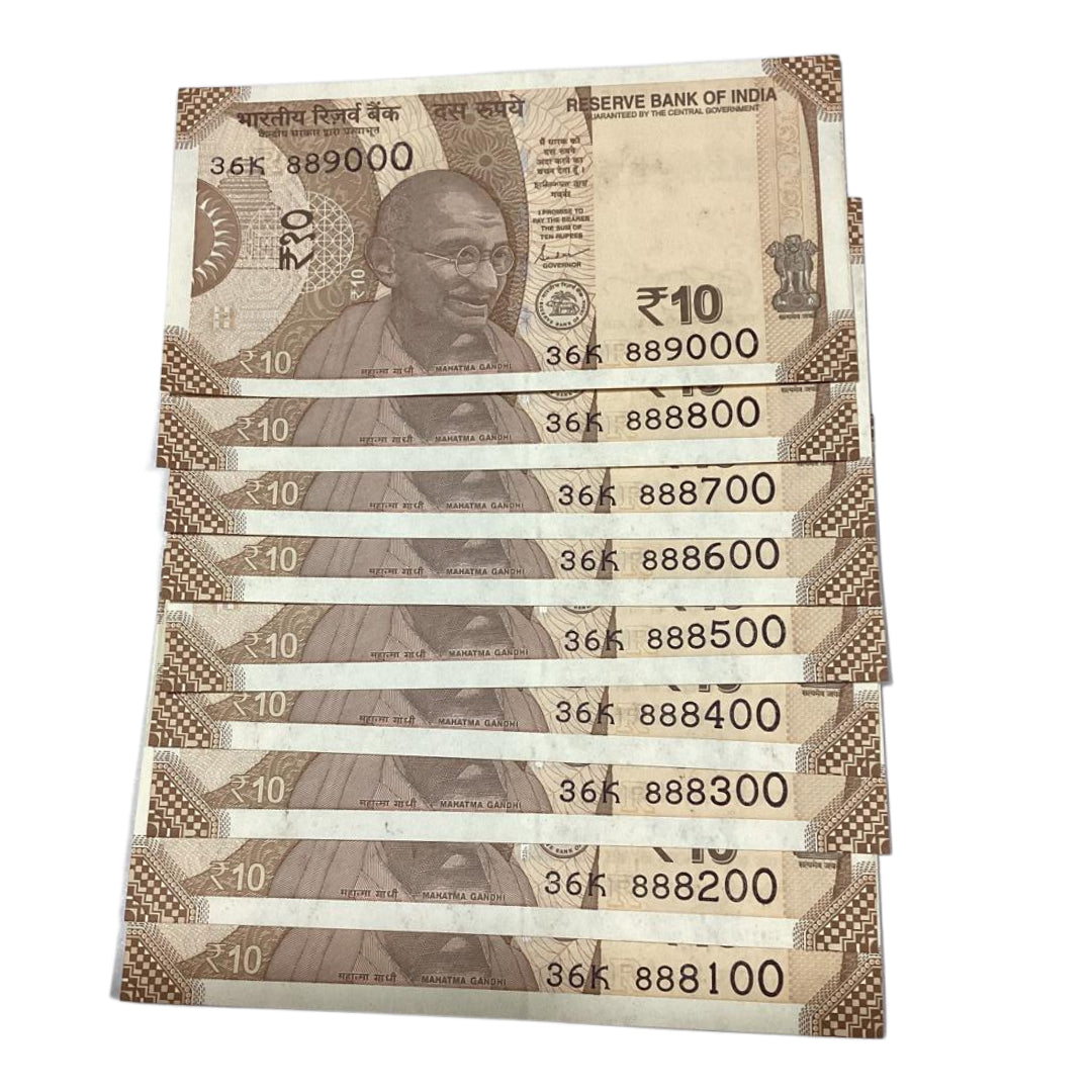 Rs 10 note set 888100-889000 fancy set governor shaktikant das rare collectible - Collection Bazzar