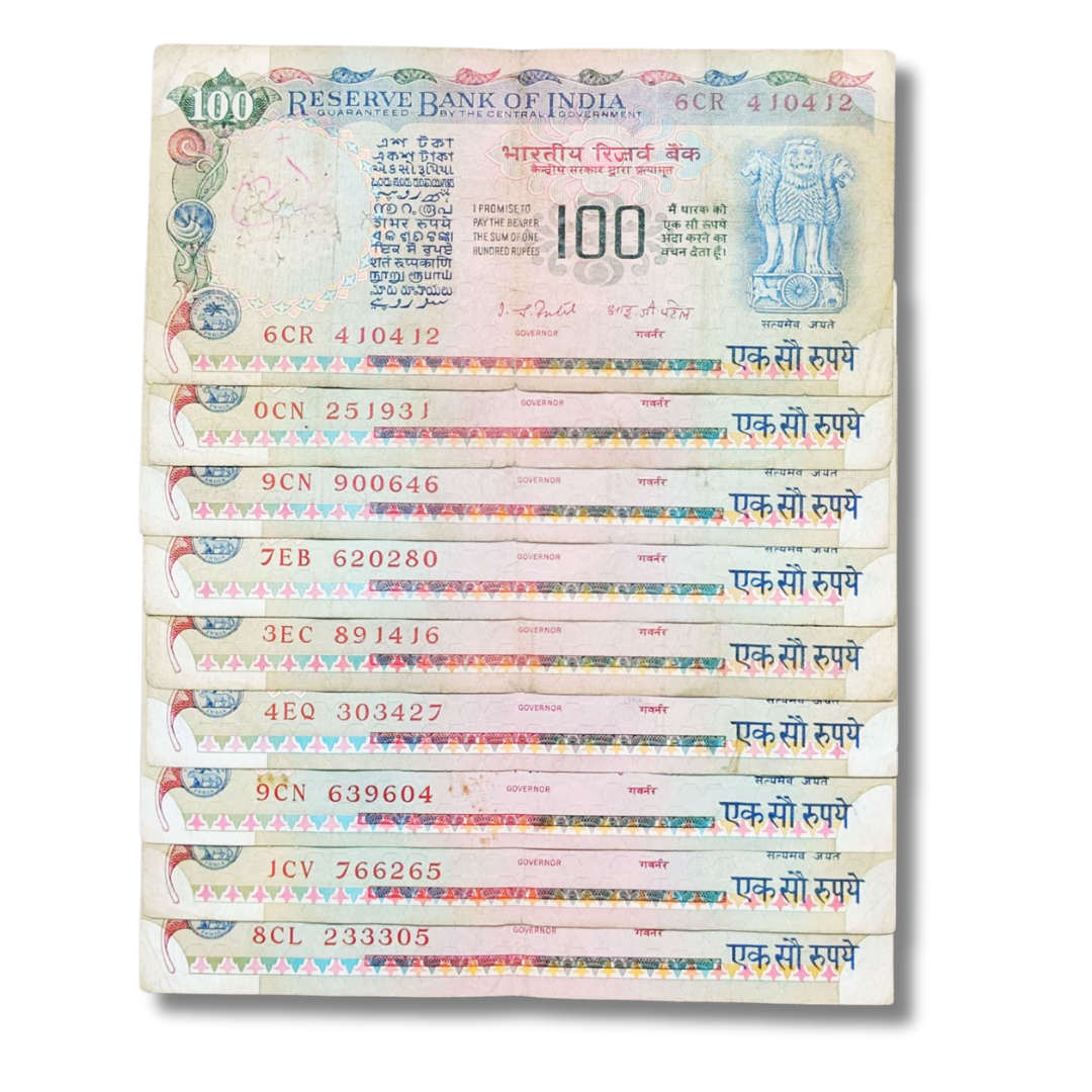 Rs. 100 Agriculture Note Number 9 Note Set Governor Name I.G. Patel - Collection Bazzar