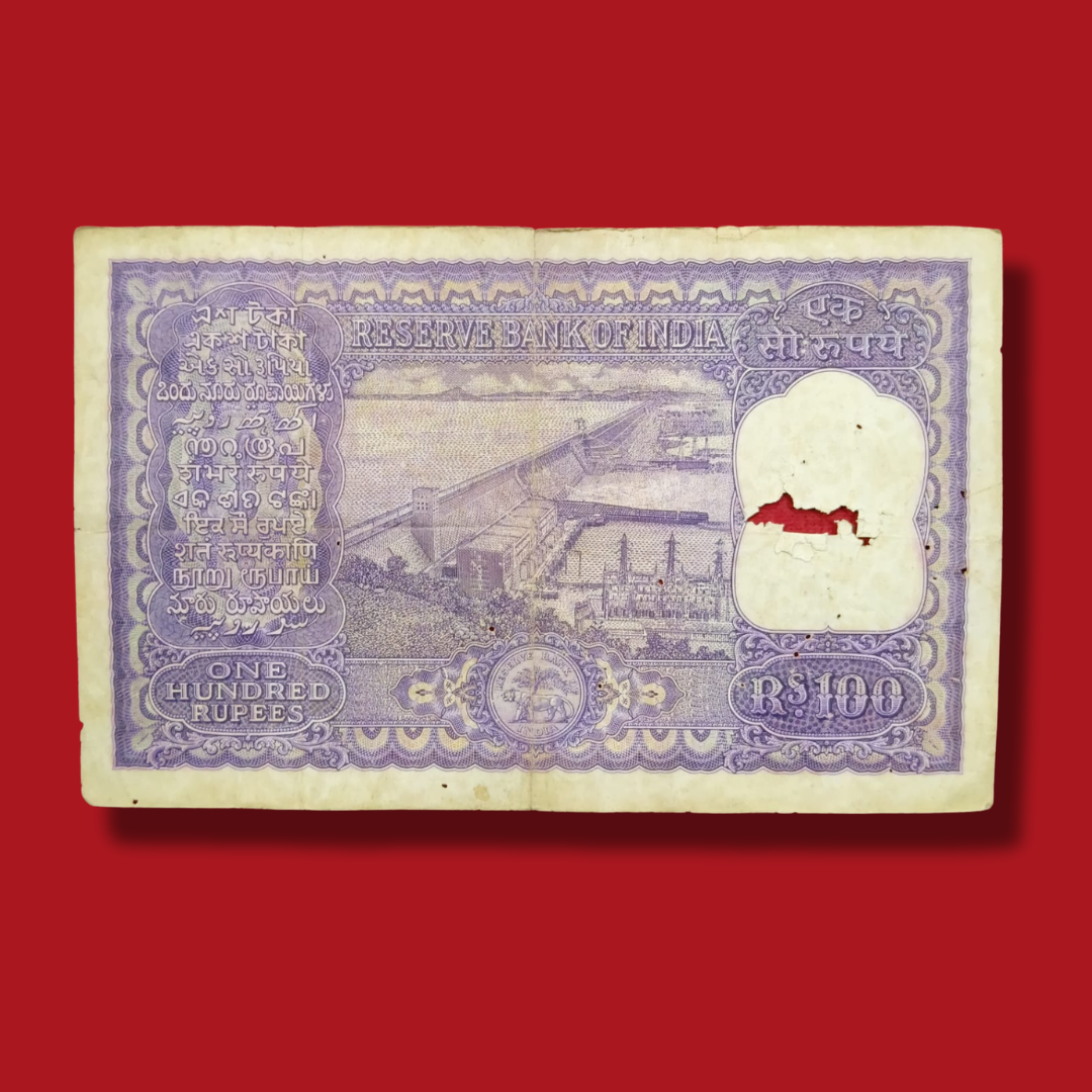 Rs 100 Big Size Note 608401 HVR Iyenger Rare - Collection Bazzar