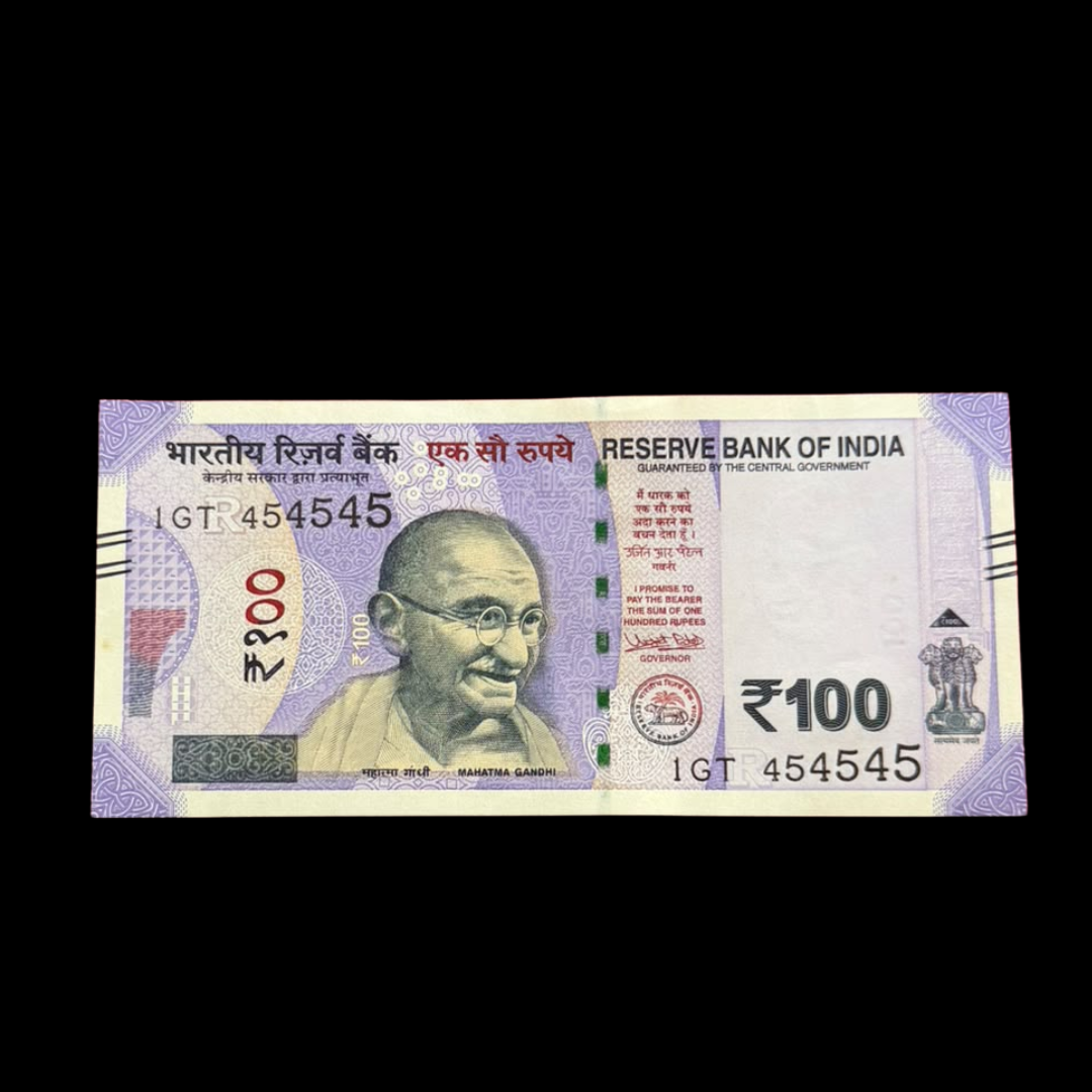 Rs 100 Note 454545 Tripling Number Fancy Rare Collectible - Collection Bazzar