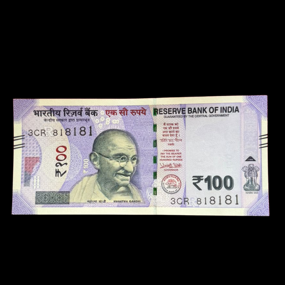 Rs 100 Note 818181 Tripling Number Fancy Rare Collectible - Collection Bazzar