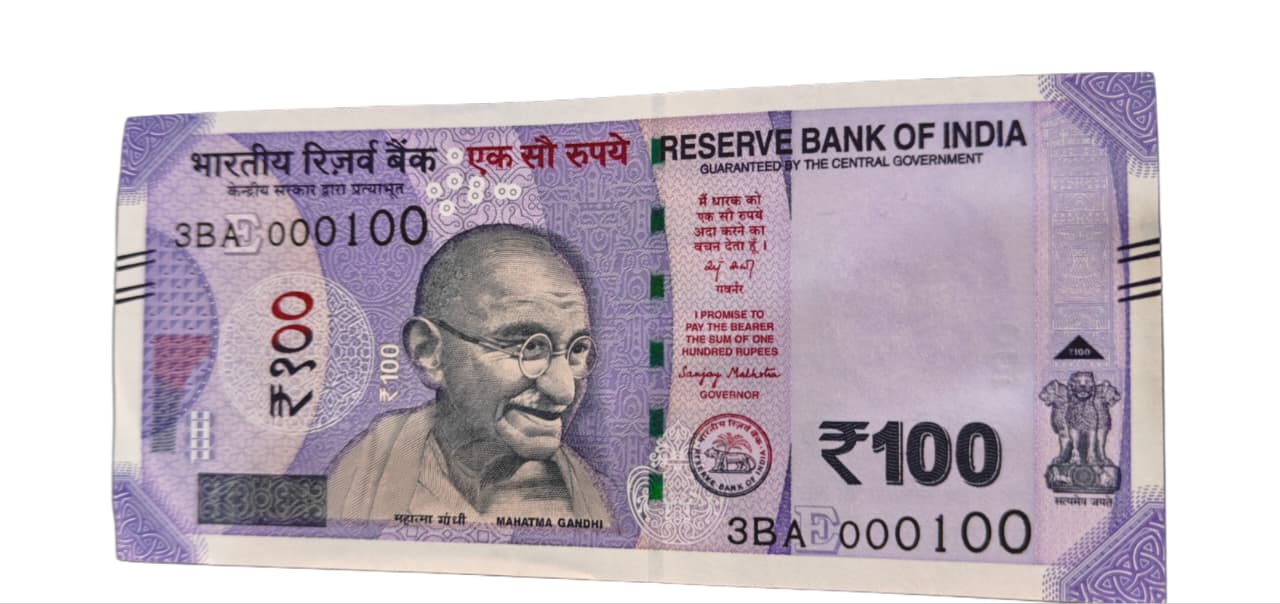 Rs 100 Note semi fancy number 000100 - Collection Bazzar