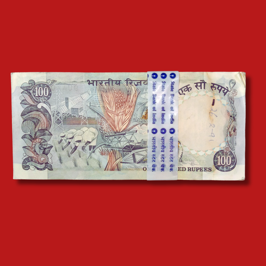 Rs 100 Old Agriculture Grey Cobalt Issue 048605 Serial 95 Notes Packet - Collection Bazzar
