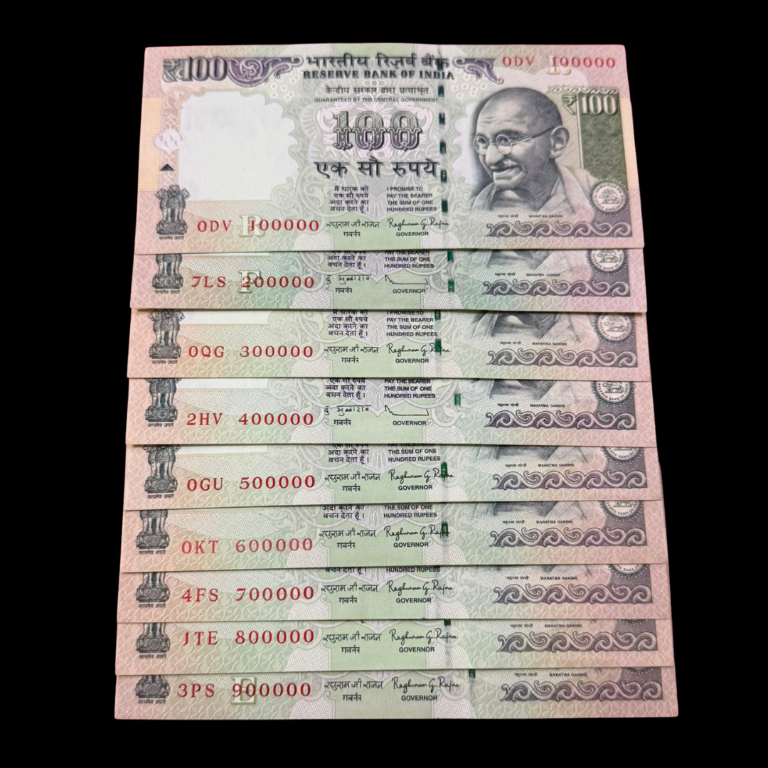 Rs 100 Old Set of 9Notes Lakha Numbers Raghuram G Rajan Rare - Collection Bazzar