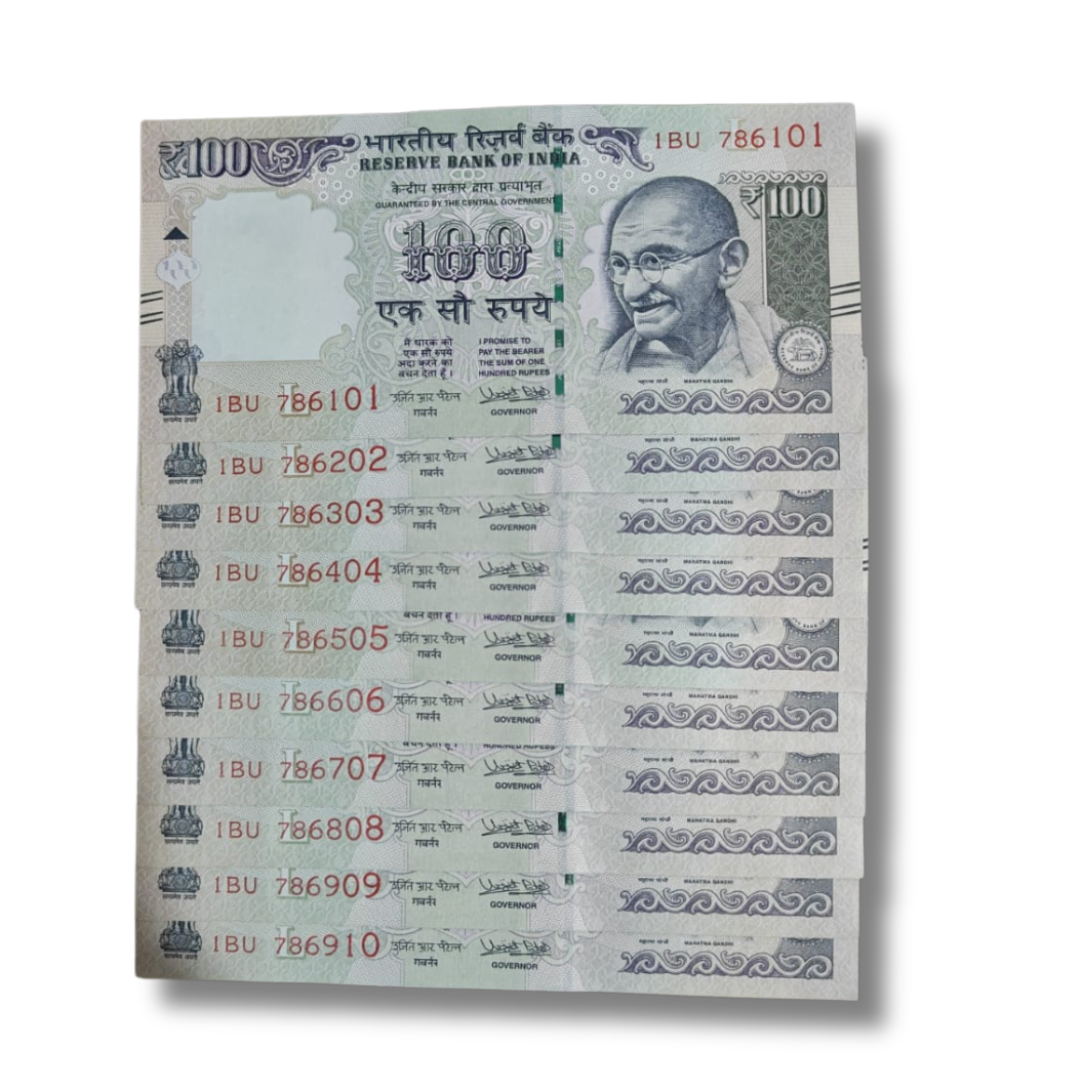 Rs. 100 Note Super Fancy 786101-786909 Starting 786 Note Series Governor Urjit Patel - Collection Bazzar