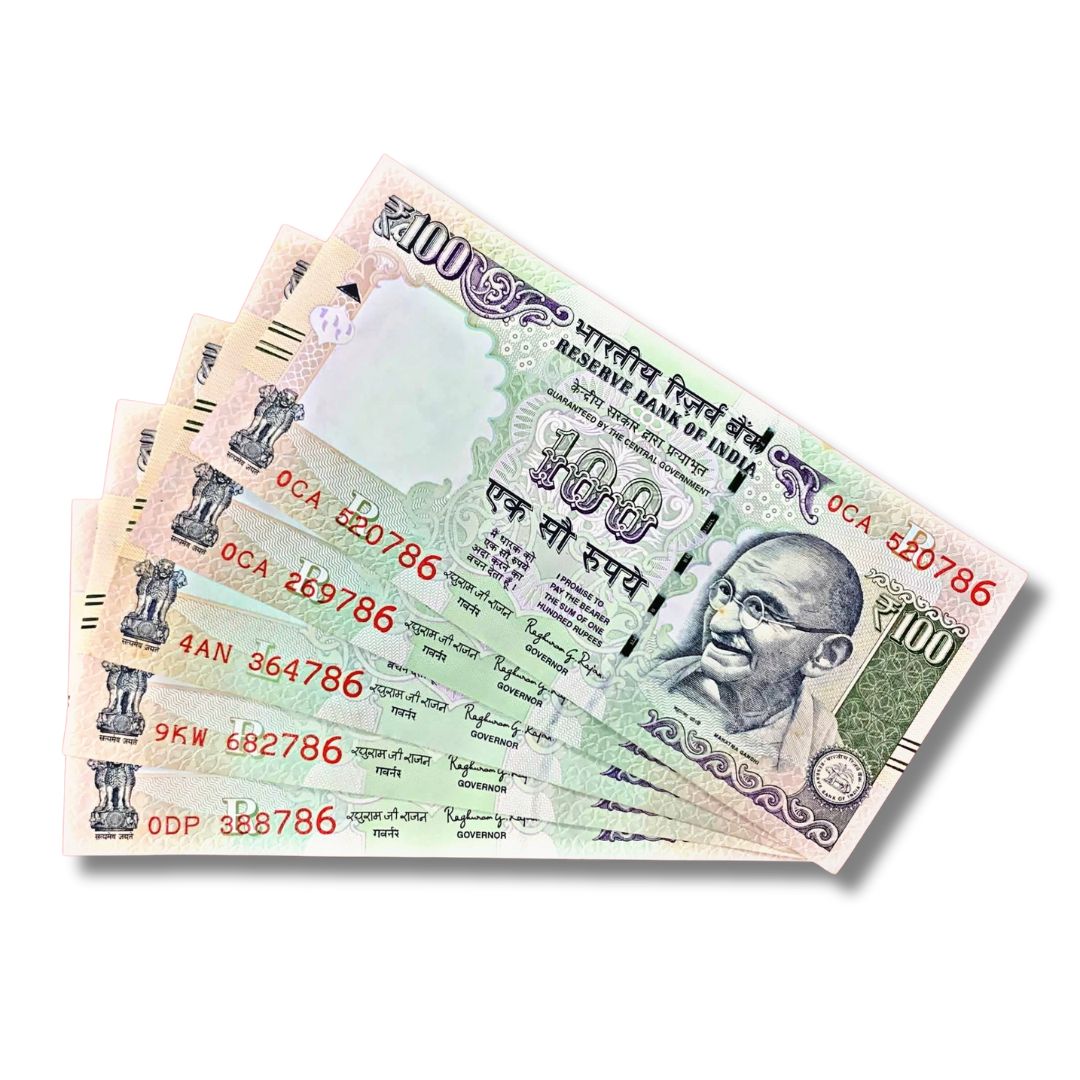 Rs 100 UNC Telescopic Fancy Number Note Set – 5 Pieces Ending 786 | Different Prefix