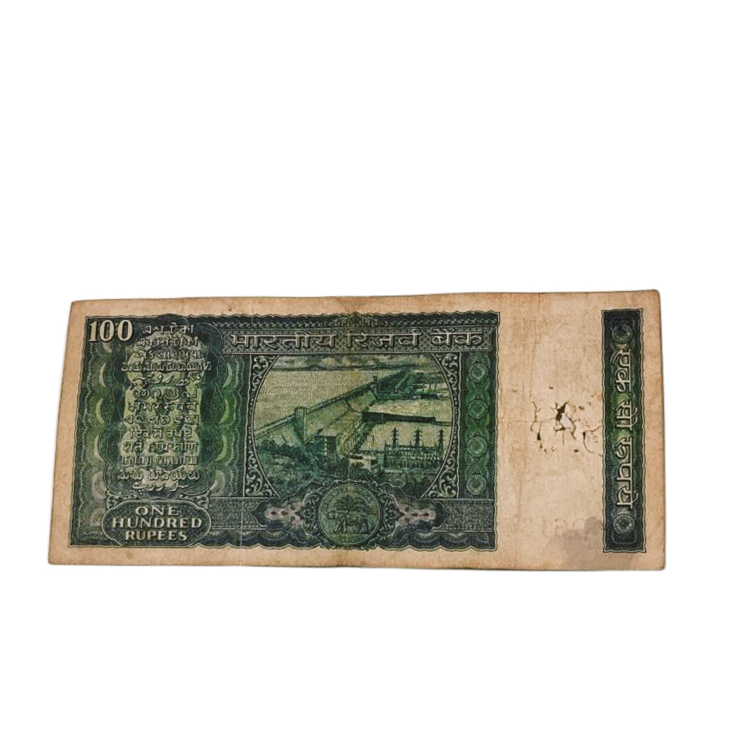 Rs 100 old note 912721 back side dam governor I G patel rare collectible - Collection Bazzar