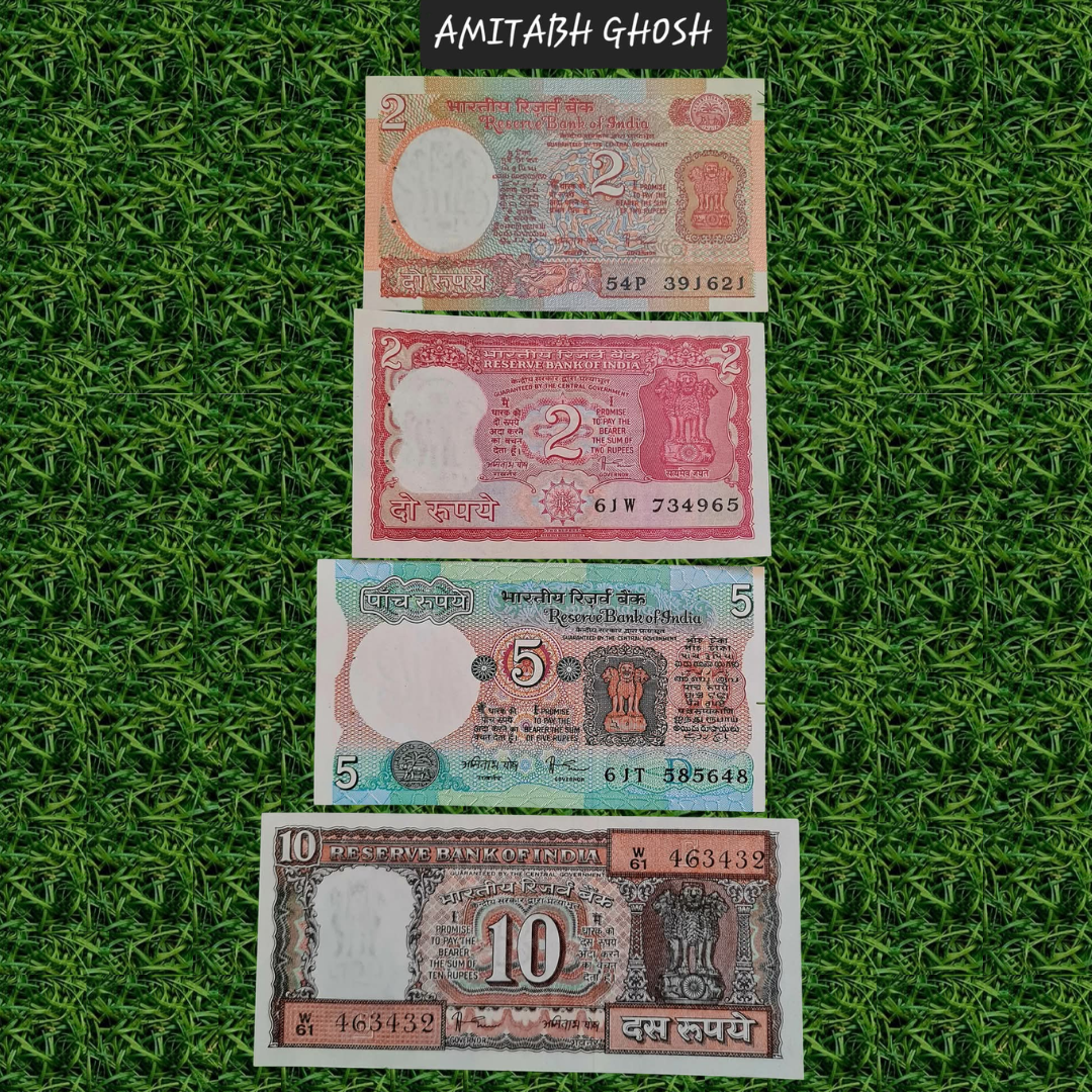 Rs 2 , 5 , 10 Amitabh Ghosh Note Rare 4 Notes Set - 20 Days Governor - Collection Bazzar