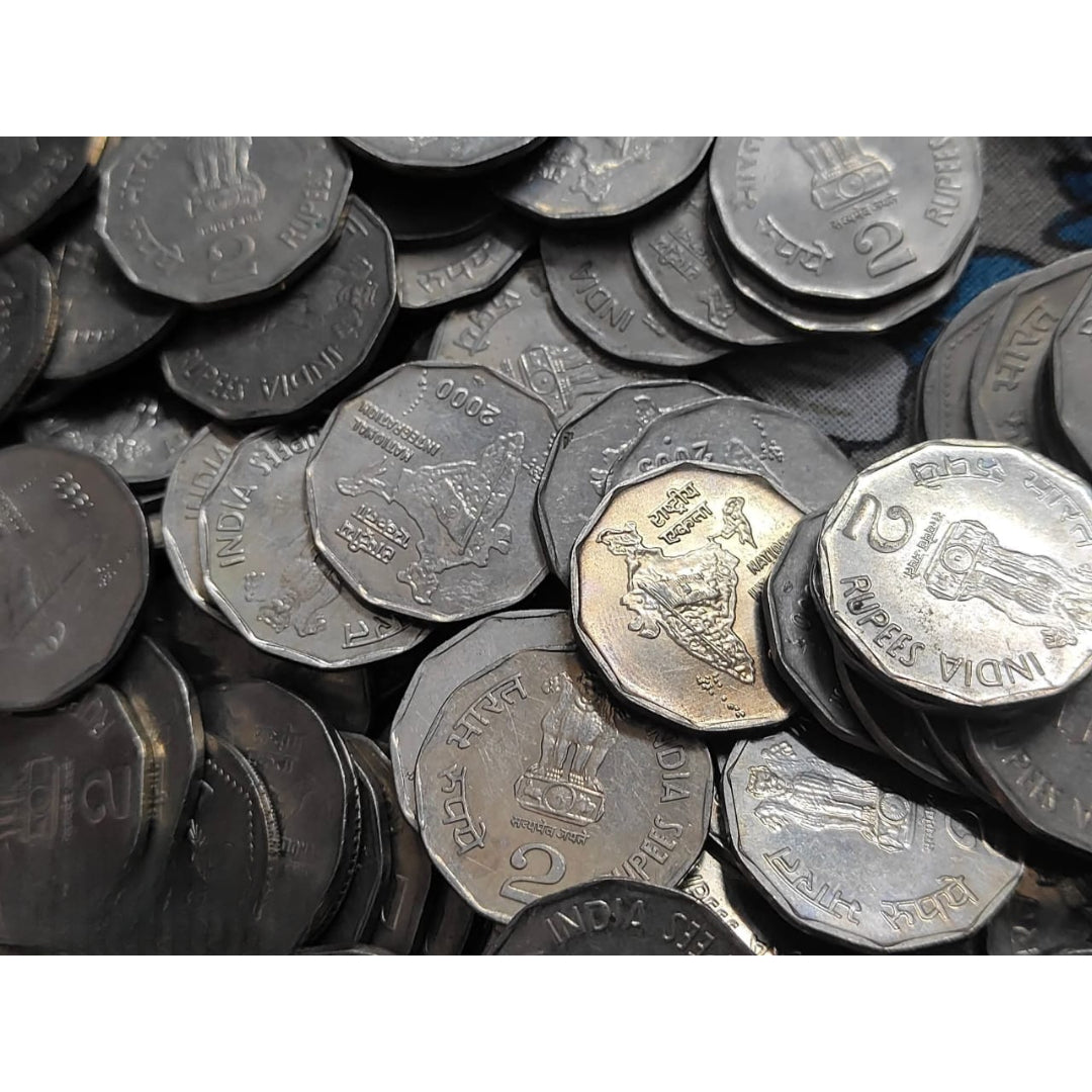 Rs 2 copper nickel nationl integration coin 100 pieces collectible mix year - Collection Bazzar