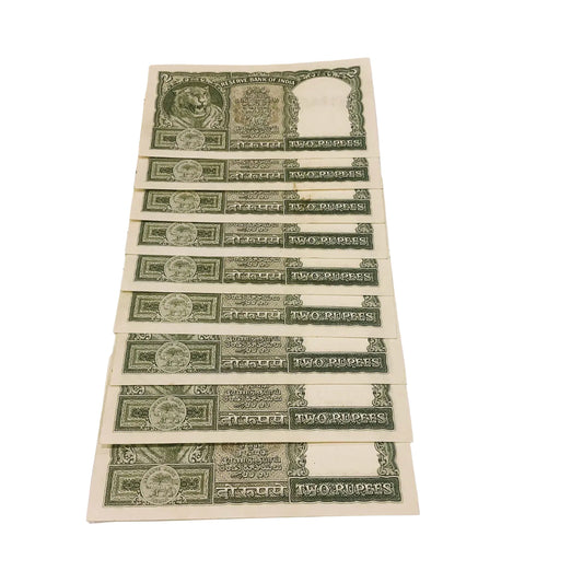 Rs 2 olive green half tiger 778861-778869 set governor p c bhattacharya rare collectible - Collection Bazzar