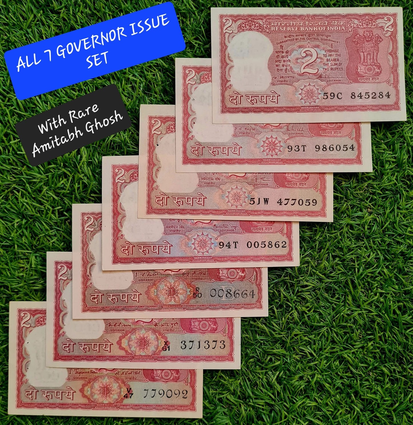 Rs 2 TIGER ISSUE ALL GOVERNORS ISSUE 7 UNC NOTE SET RARE - Collection Bazzar