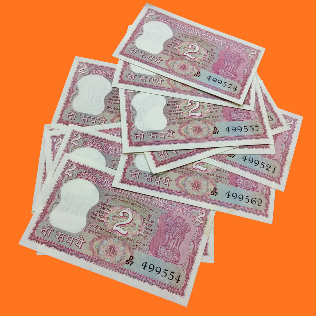 Rs 2 back side gandhi pink colour note BN Adarkar sign each 1100 - Collection Bazzar