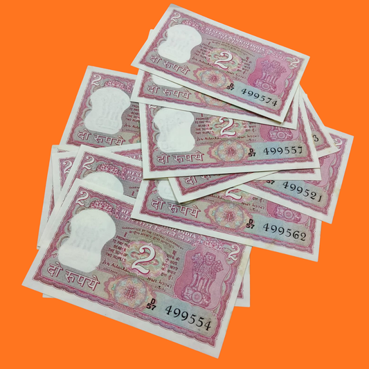 Rs 2 back side gandhi pink colour note BN Adarkar sign each 1100 - Collection Bazzar