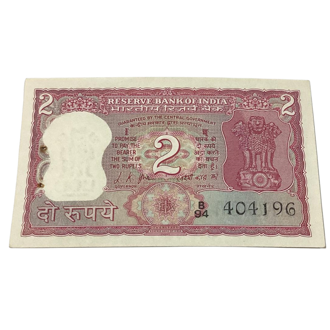 Rs 2 note gandhi issue governor l k jha rare collectable - Collection Bazzar