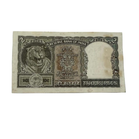 Rs 2 olive green half tiger 725532 governor p c bhattacharya rare collectible - Collection Bazzar