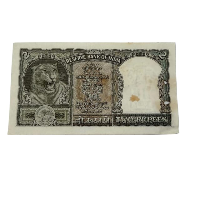 Rs 2 olive green half tiger p c bhattacharya rare collectible - Collection Bazzar