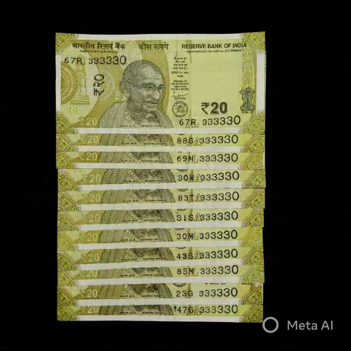 Rs 20 Gandhi Series – Near Solid 333330 Fancy Number (Lot of 11) - Collection Bazzar