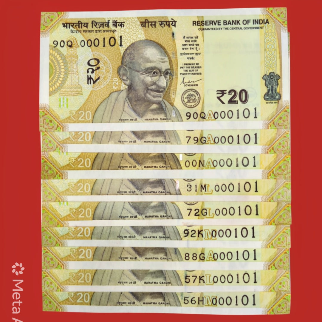 Rs 20 Note 000101 Fancy Number 9 Note Price Collectible - Collection Bazzar