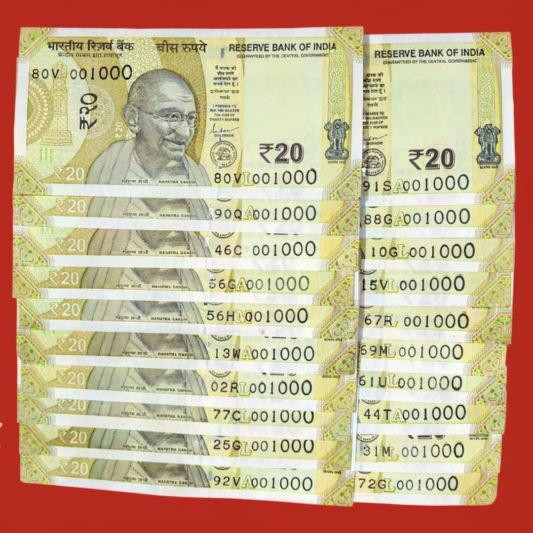 Rs 20 Note 001000 Thousands Number 20 Piece Lot Each Note Price - Collection Bazzar