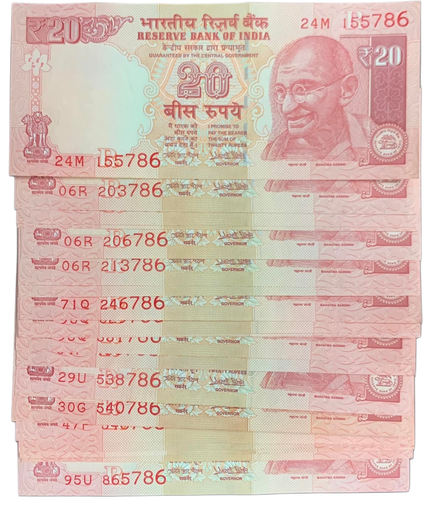 Rs 20 Note Loose 100 Notes Collection Different Serial Numbers Ending 786 - Collection Bazzar