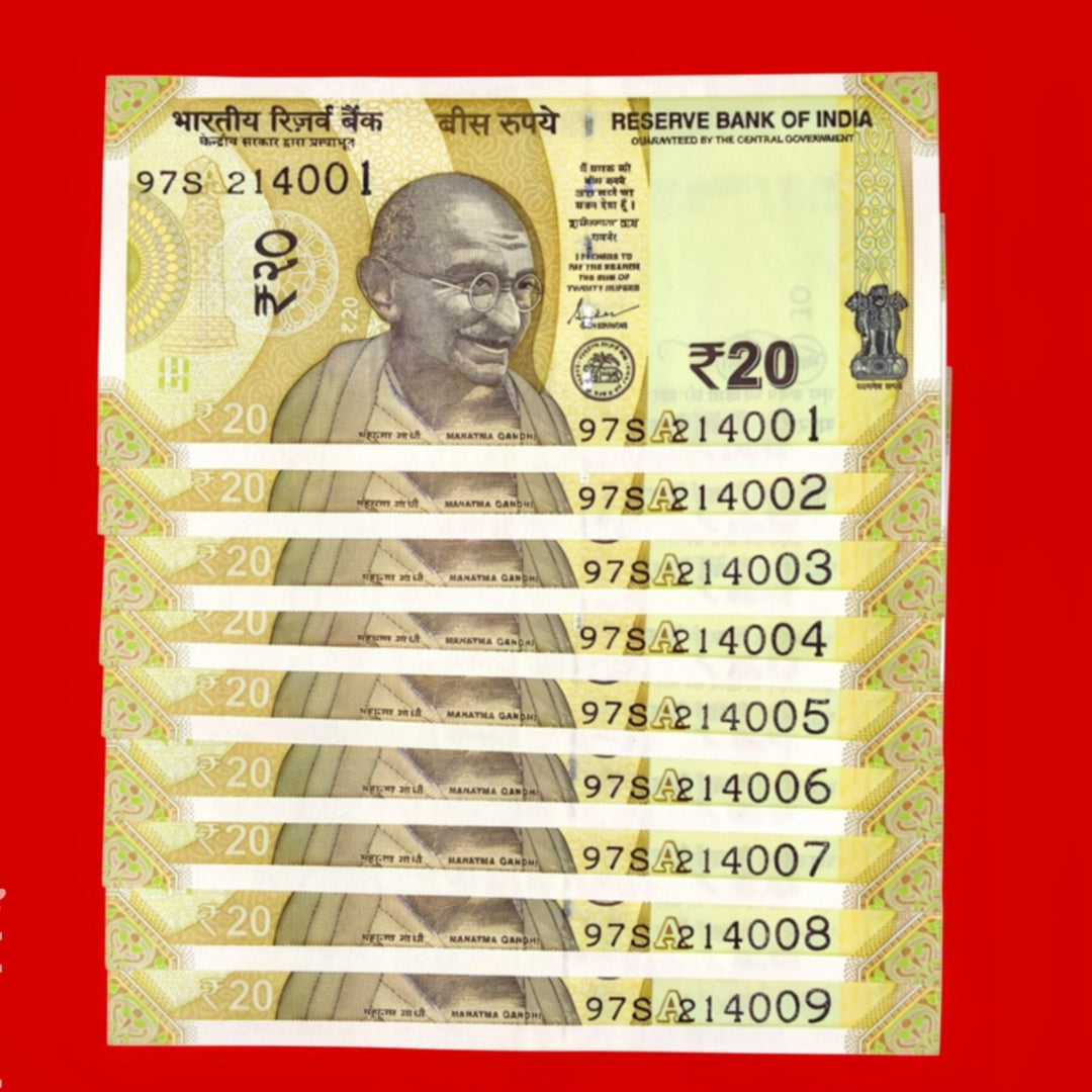 Rs 20 Note Jai Shree Ram Number 214001-214009 Set Collectible - Collection Bazzar