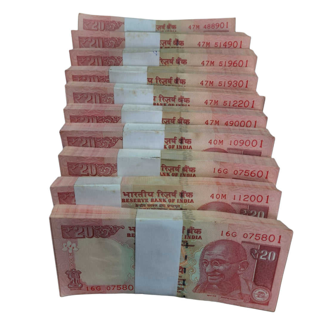 BANKNOTESコレクション 20枚 Rs 20 Note Packet Serial Each packet Rs 3600 | Rare Collectible