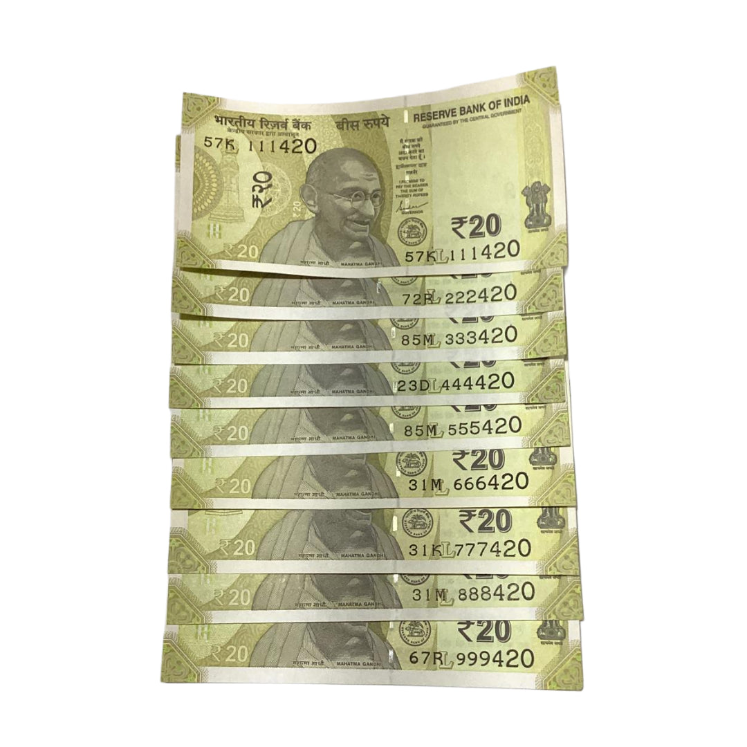 Rs 20 Note Set of 9 Ending 420 Number | Rare Collectible Items - Collection Bazzar