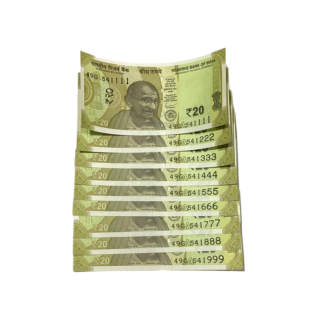 Rs 20 Note Set of 9 Starting Sai Baba Number Holy Number | Rare Collectible Item - Collection Bazzar