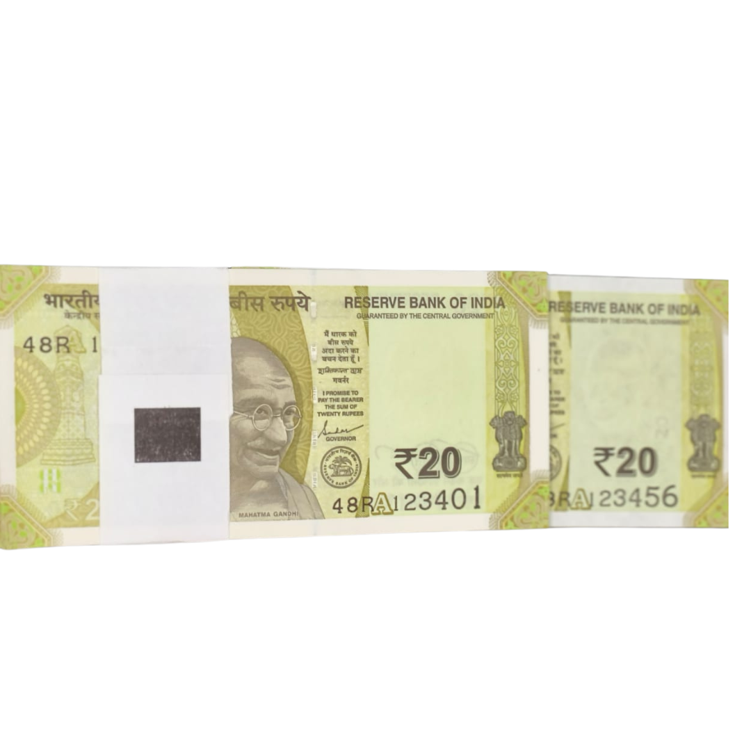 Rs 20 Note Super Fancy Note Packet 123401 with 123456 100 Notes - Collection Bazzar