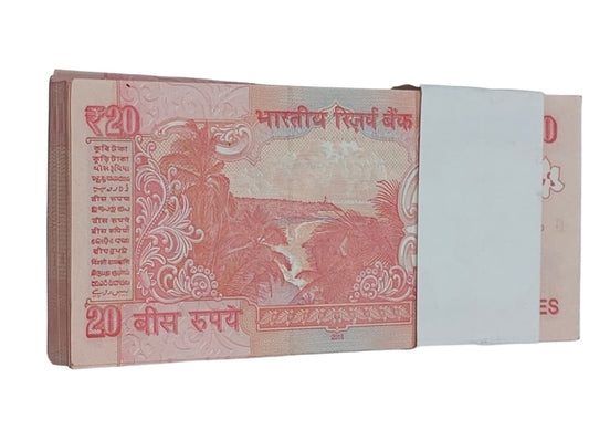 ₹20 old note packet with 000001 serial number signed by Raghuram Rajan, rare collectible Indian currency full bundle UNC condition