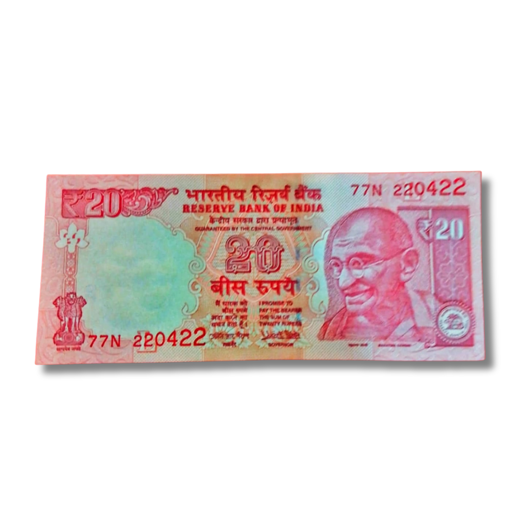 Rs 20 Old Telescopic Birthday Note – 77N Prefix | 22.04.22 DOB | Urjit Patel Sign - Collection Bazzar