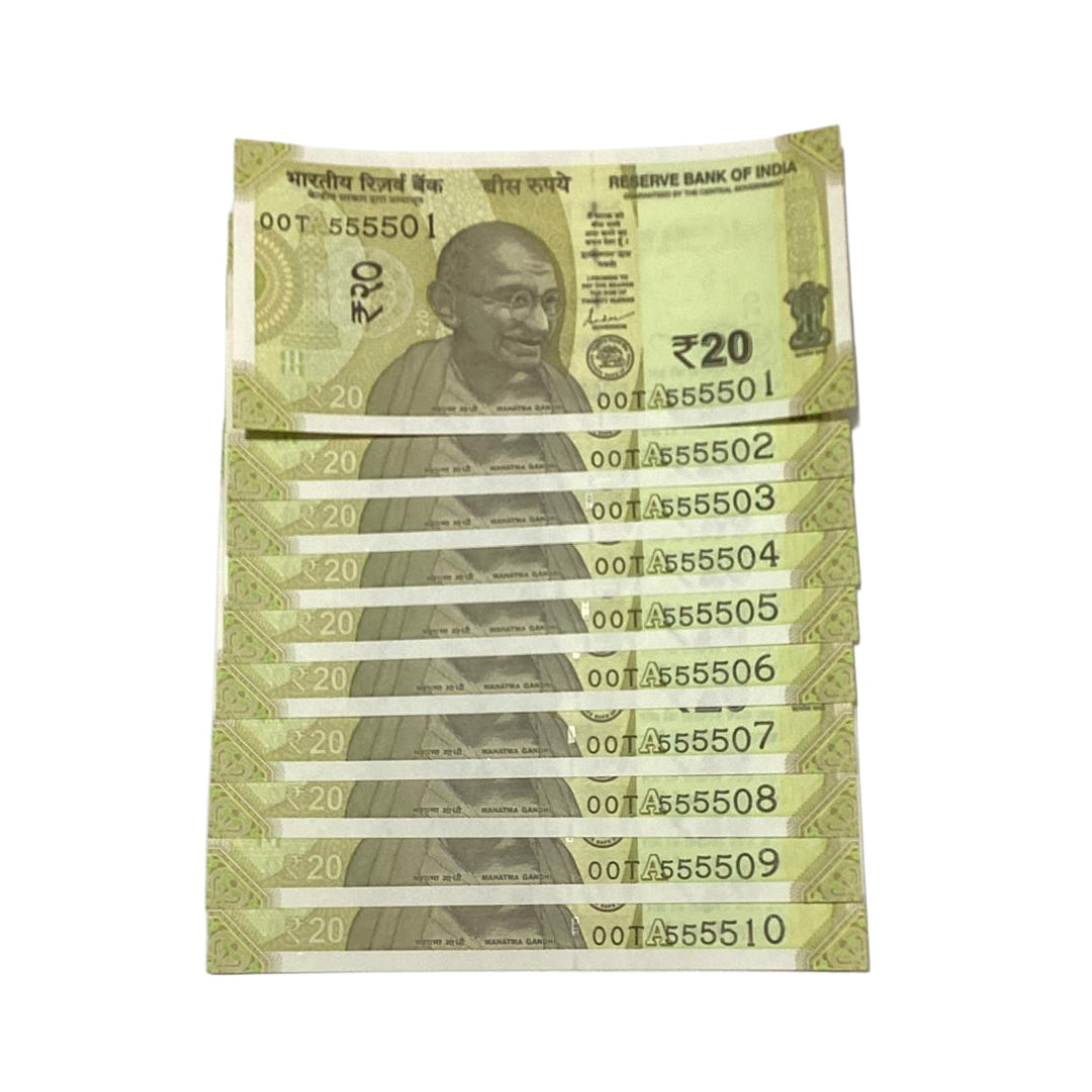 Rs 20 Note Set of 10 | Rare Collectible Item - Collection Bazzar
