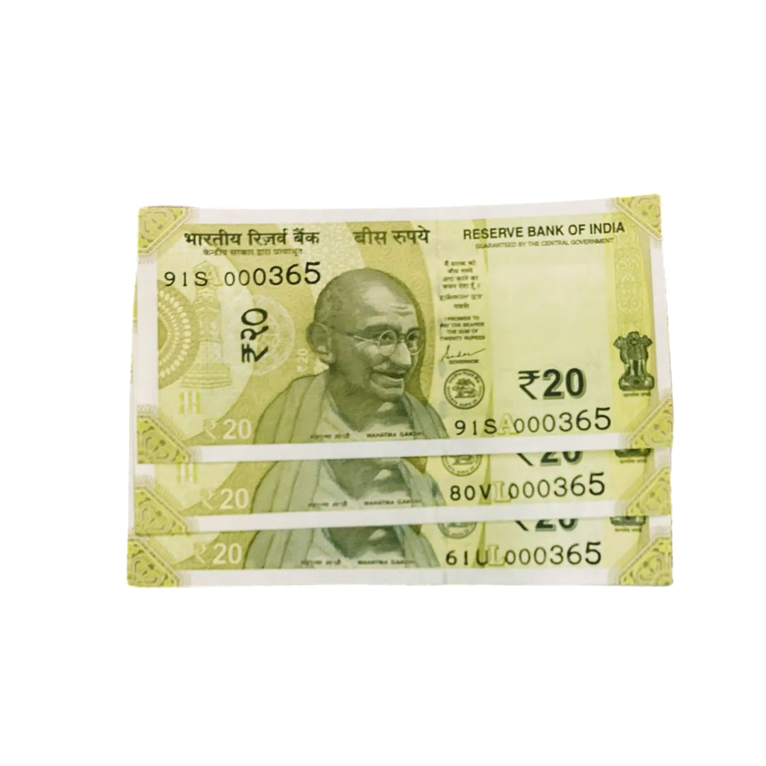 Rs 20 note 000365 days in a year rare collectibe 3 note set - Collection Bazzar