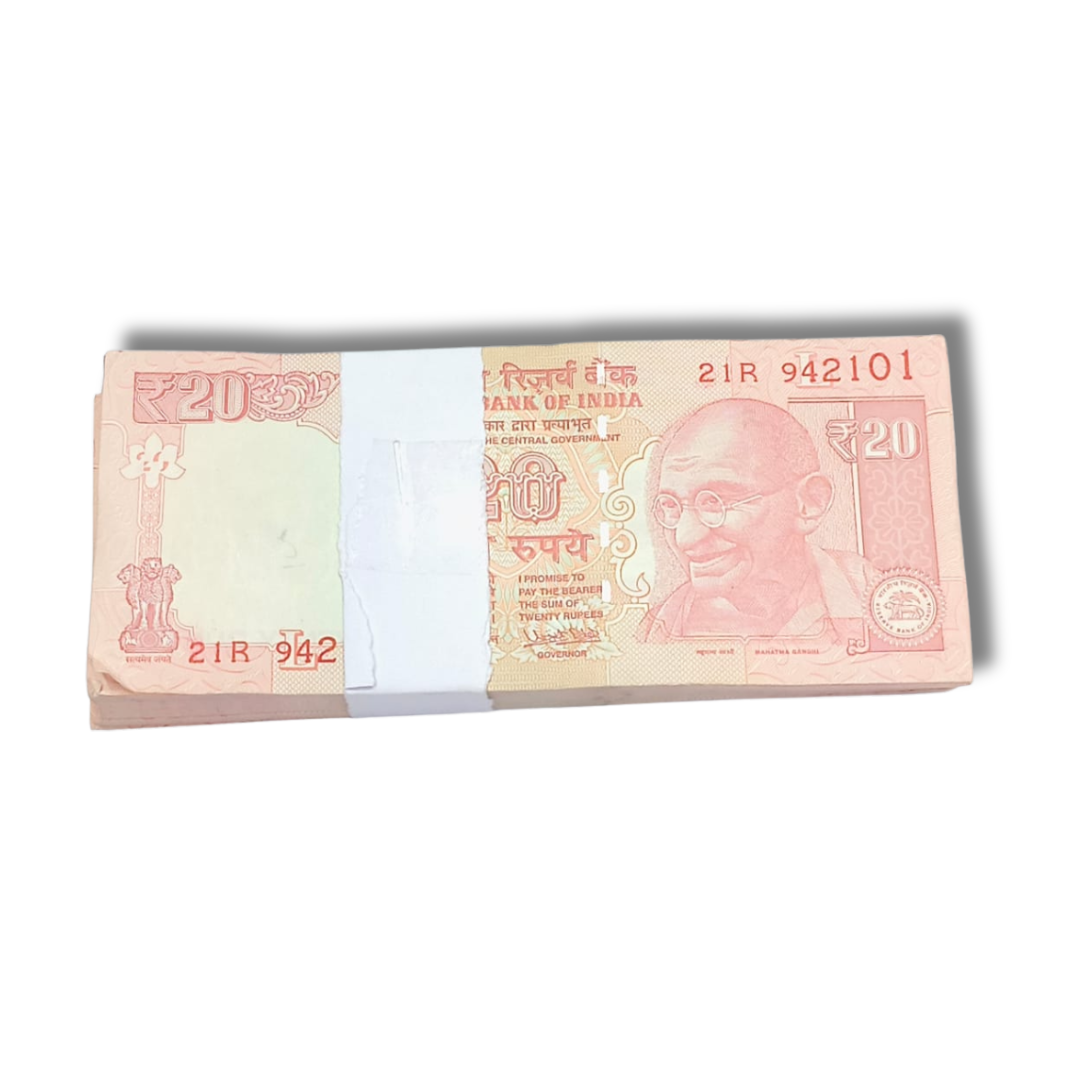 Rare Rs 20 note packet with 942101 serial number, 100 UNC notes issued under RBI Governor Urjit Patel