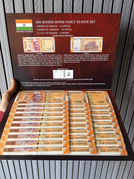 Rs 200 Ultimate Rare UNC 29 Notes Super Fancy Number Set Complete Collection - Collection Bazzar