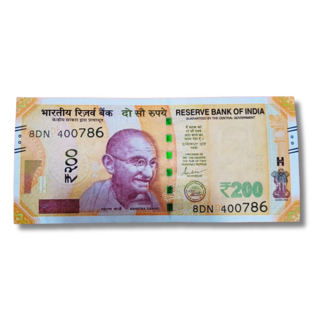sankichiページ Rs 200 Note 400786 – Ending 786 + 007 James Bond Collector's Note