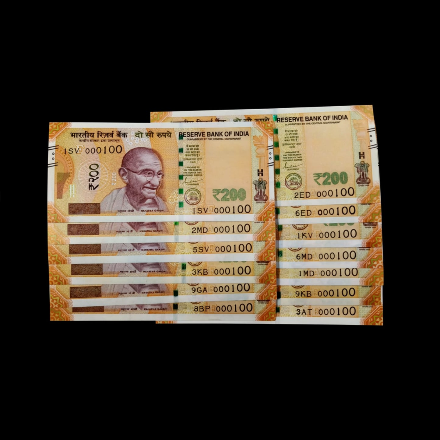 Rs 200 Note Serial 000100 Lower Number Each Note Price - Collection Bazzar
