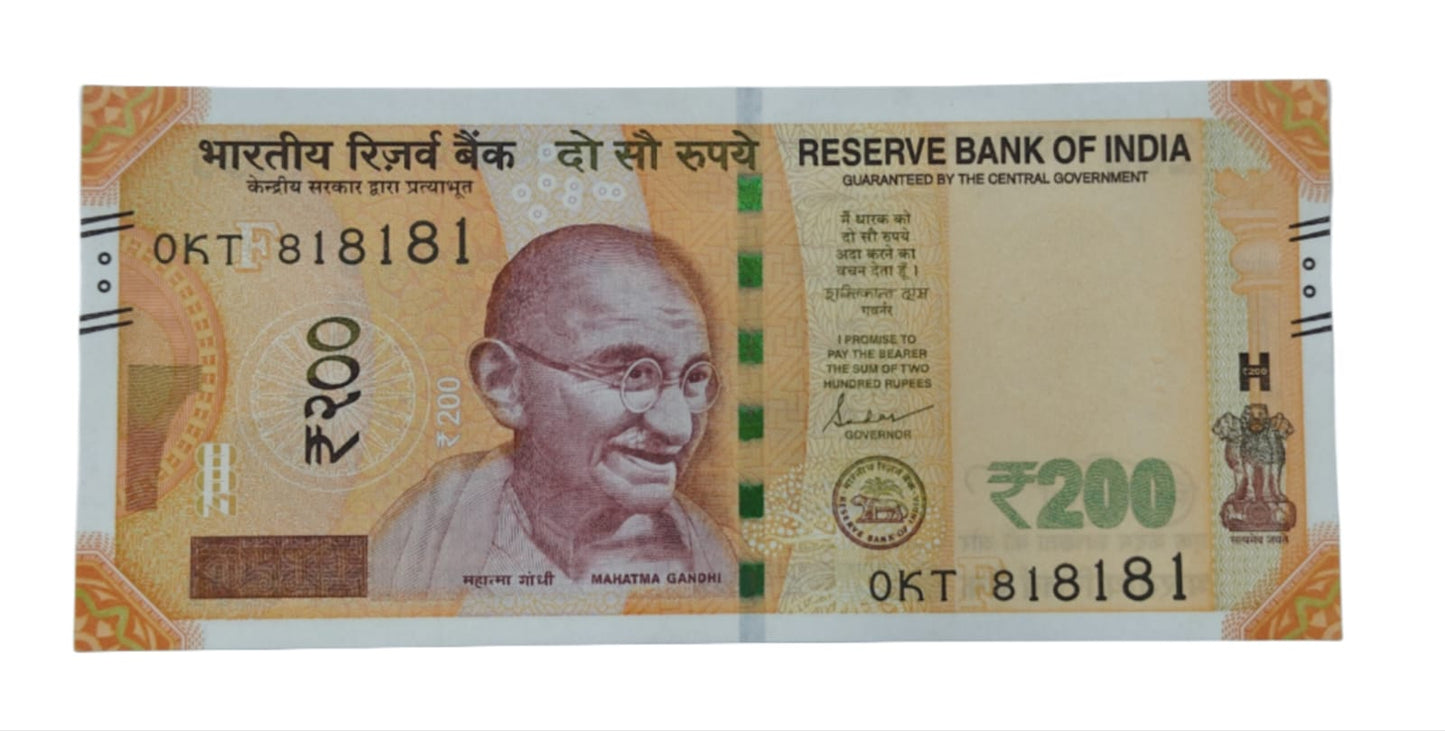 Rs 200 Note new 818181 tripling number unc condition - Collection Bazzar