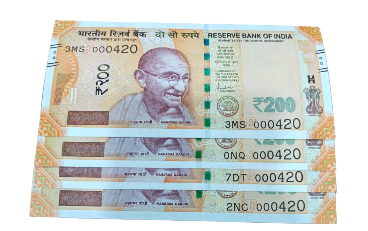 Rs 200 note 000420 fancy number each note price gem unc condition - Collection Bazzar