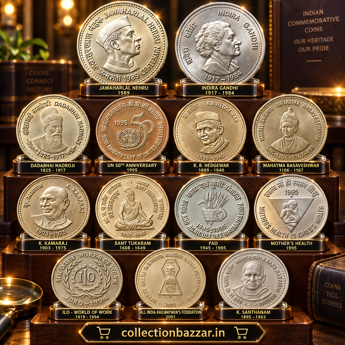 Five Rupee - Copper Nickel, All Different Commemorative Set of 13 coins. - Collection Bazzar