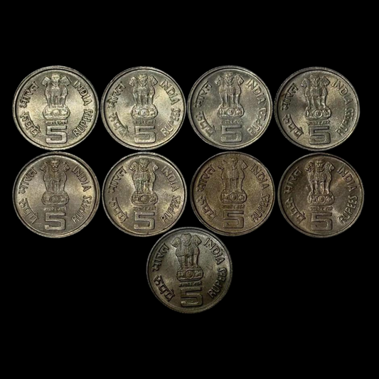 Rs 5 Copper Nickel Commemorative Coin 9 Pieces Lot - Collection Bazzar