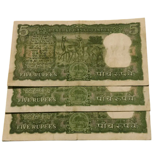 Rs 5 Diamond issue four deer PC Bhattacharya each note given for 400 - Collection Bazzar