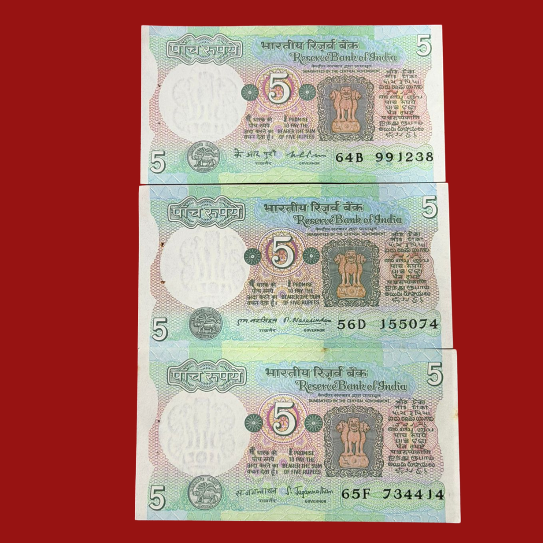 Rs 5 Note 3 Different Rare Gov M narshiman K R Puri S Jagannathan - Collection Bazzar