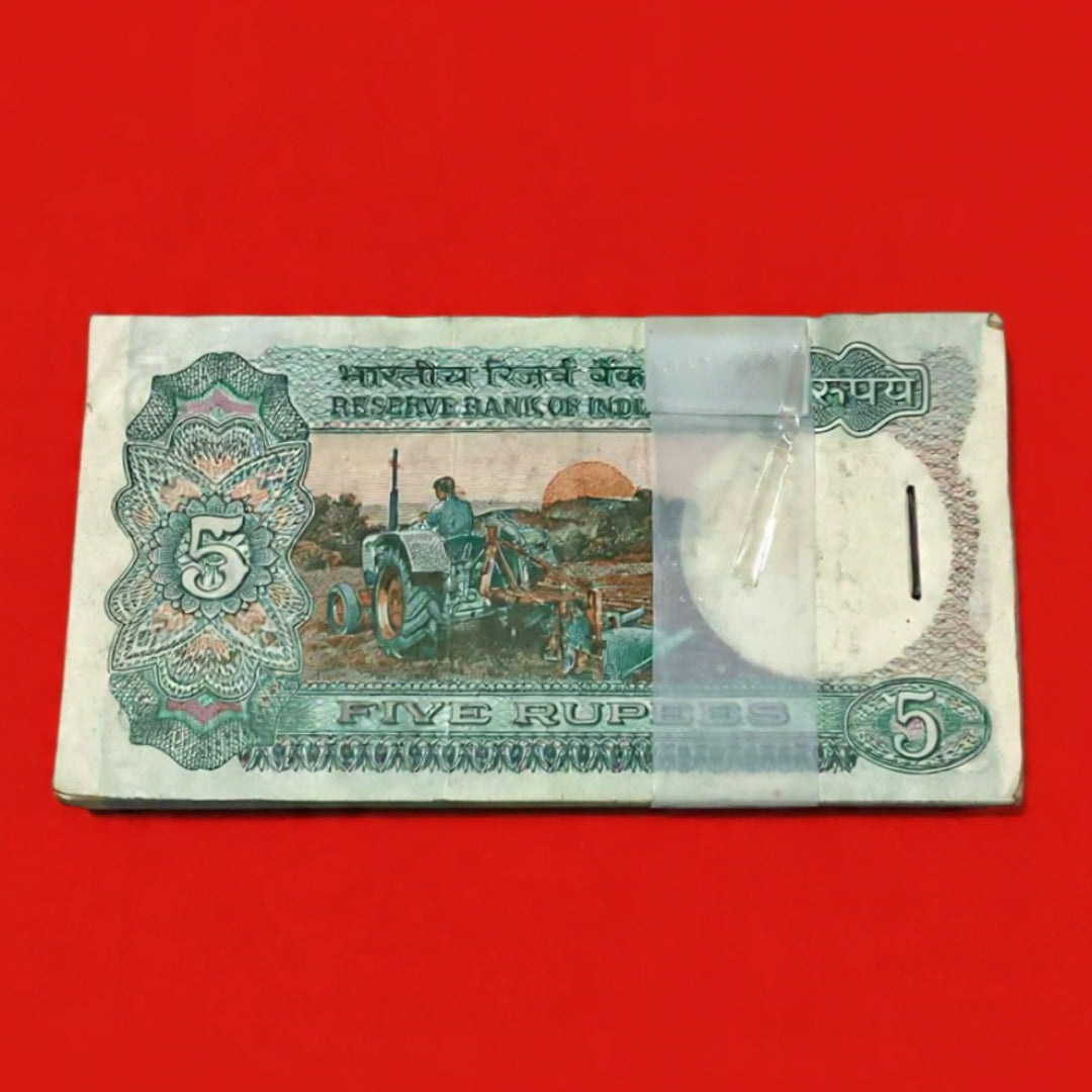 Rs 5 Note Old Packet 069801 Back Tractor Portrait Rare Collectible - Collection Bazzar